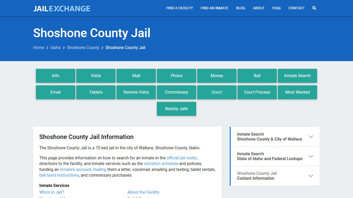 Shoshone County Jail, ID Inmate Search, Information